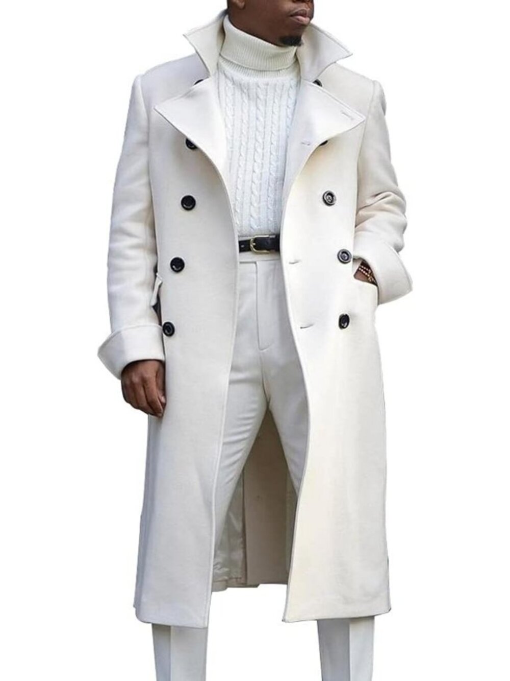 Stylish Double Breasted Heavyweight Wool Pea Coat for Men - Mid Length Classic